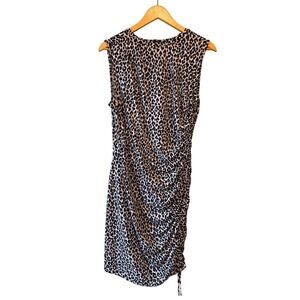 Michael Michael Kors Aluminum Leopard Animal Print Ruched Sheath Dress XL